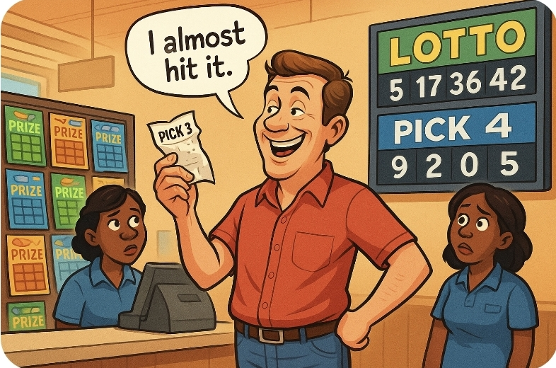 Pick 3 player claims 'almost hit' while standing near winning numbers board